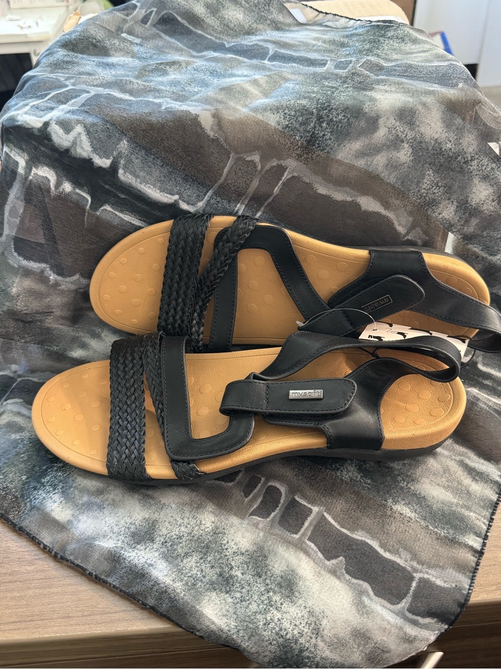 Women’s Black Slingback Sandals with Tan Footbed